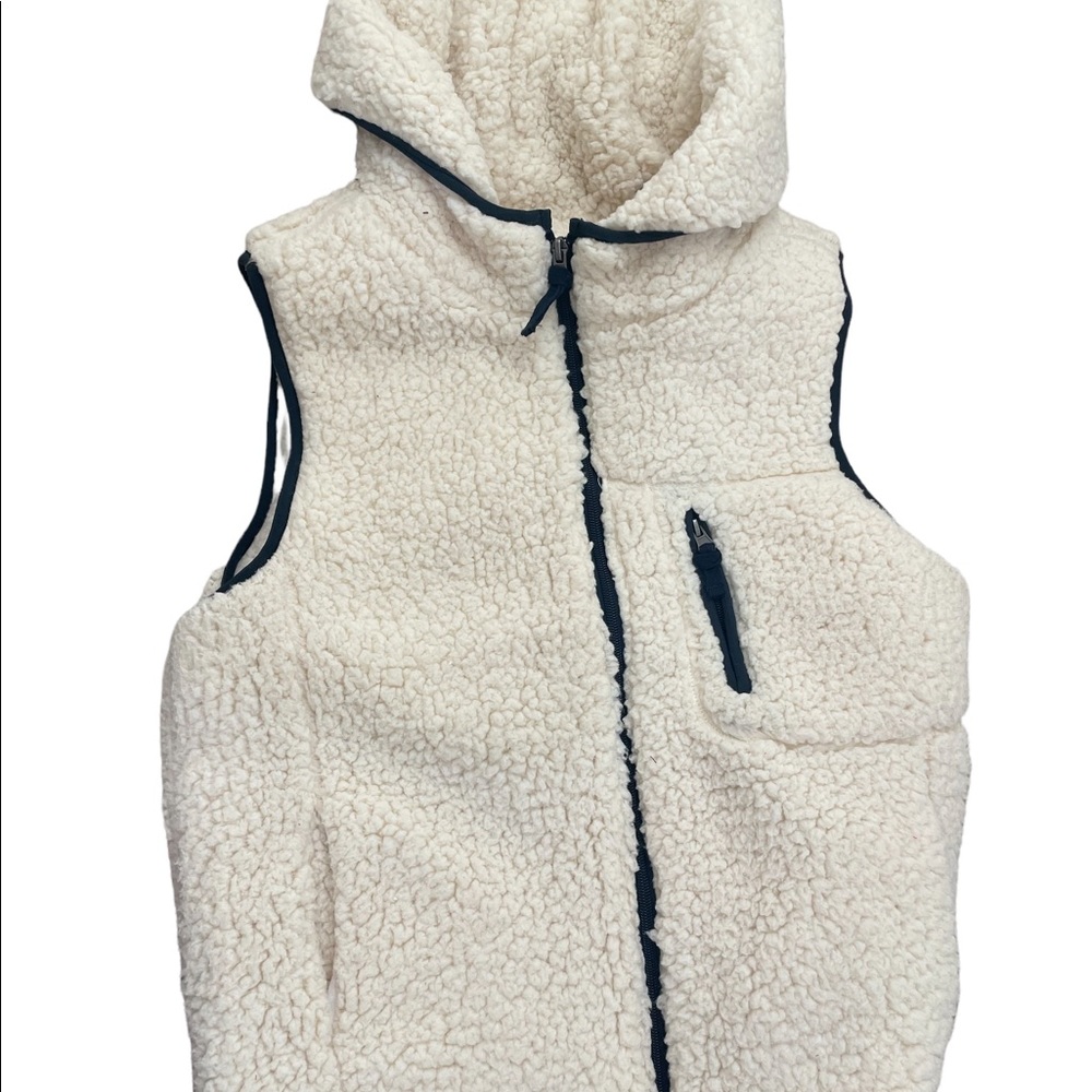 Thred And Supply Women’s Wool Zip Vest with Hoodie Size Medium Cream White Navy